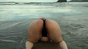 Pregnant teen beauty seduces beach crowd in unexpected tease