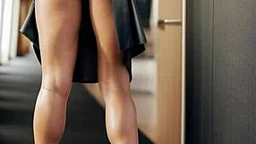 Bored Leather-Clad Office Secretary Bitch Licks Boss Pussy At Work In Heels Dress!