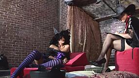 two cosplay alley witches bent over for big cock creampie group fuck