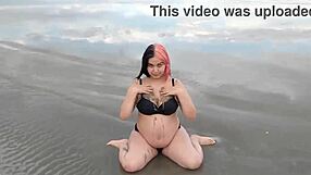 Pregnant teen beauty seduces beach crowd in unexpected tease