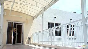 Blonde peels off corset for lesbian licking heels pussy play and toys