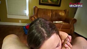 Yo, this horny brunette milf Julia fingers her shaved pussy then deepthroats cock for cumshot