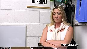 Blonde cougar trembles with desire for officer's fat dick desk pounding