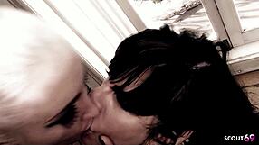 Slim Blonde Crazy Girl Endures Hard Strapon by Busty Mature