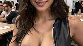 Bored Leather-Clad Office Secretary Bitch Licks Boss Pussy At Work In Heels Dress!