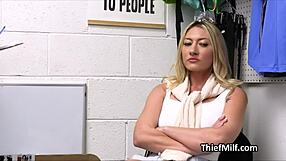 Blonde cougar trembles with desire for officer's fat dick desk pounding