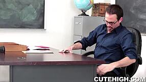 what happens when cute redhead bends over for teacher's hardcore doggystyle?