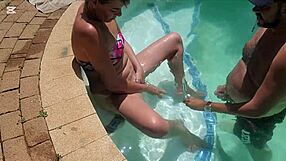 Stepmom Shaved Pussy Mutual Masturbation Poolside Outdoors
