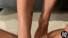 Teasing stubborn sub into submission with my petite 18+ feet