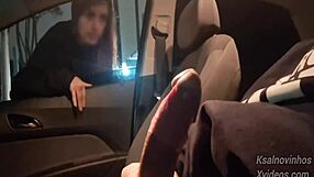 risky street handjob for young teen in the car