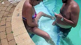 Stepmom Shaved Pussy Mutual Masturbation Poolside Outdoors