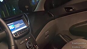 risky street handjob for young teen in the car