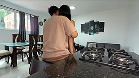 roommate pounds my big Colombian ass hard right in the kitchen