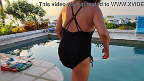 beach vacation flashing my huge tits for hubby outdoors