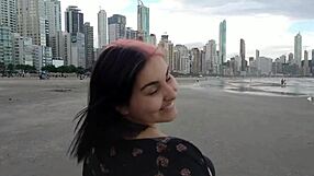 Pregnant teen beauty seduces beach crowd in unexpected tease