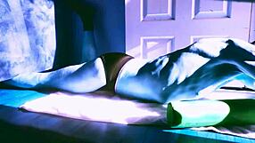 sped up floor stretching with roller and briefs for winter sun relief