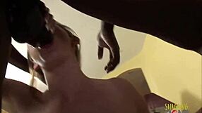 Beautiful tall blonde slurps and rides huge black monster cock
