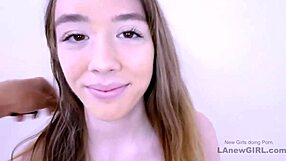 gorgeous brunette model shows up for innocent photoshoot interview. ends up fucked hard on sofa by milf