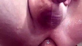 oiled ass stuffed with lube then machine fucked huge dildo solo