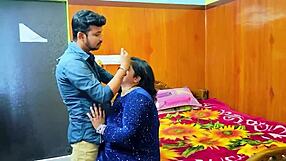 on wedding anniversary indian milf kneels for husband's deepthroat blowjob delight