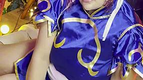 chubby chun-li cosplay photoshoot backstage