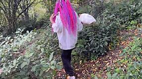 rough forest spanking has teen squirting with cum in mouth