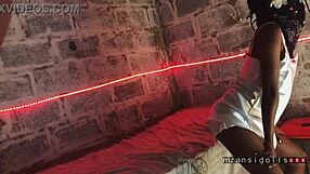 ebony babe fingers tight pussy with vibrator while giving hot blowjob