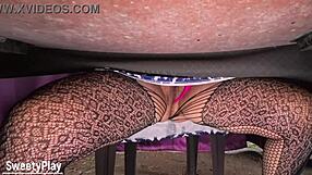 Remote Vibrator Controls BBW Wife's Public Camping Pee Squirting Under Table Orgasm