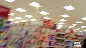 STOCKROOM surprise DEEPTHROAT blowjob from curvy slut shocks everyone