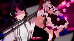 lesbian futanari duo lick boobs and pussies in wild anal battle