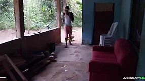 i catch my horny ebony neighbor spying while i fuck on bed