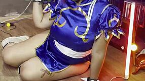 chubby chun-li cosplay photoshoot backstage