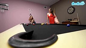 Wow thick mature stepmoms kiss finger and lick wet pussies right on pool table!