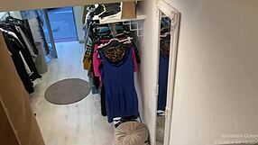 uh trying these tight erotic outfits in shop... open door curtain flashes everything