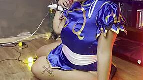 chubby chun-li cosplay photoshoot backstage