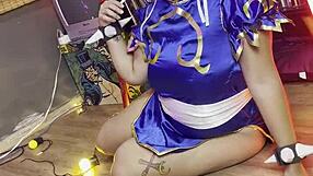 chubby chun-li cosplay photoshoot backstage
