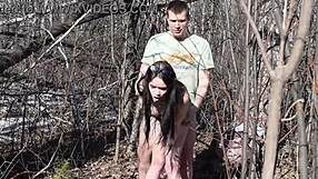 Rough Daddy Pounds 18+ Slut Bent Over in Forest