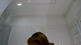 redhead college girl in short miniskirt no panties no bra flashes pussy ass bathroom