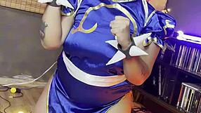 chubby chun-li cosplay photoshoot backstage