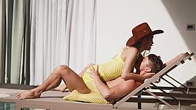 Skinny blonde girlfriend oiled up by friend like a wild stallion ride!