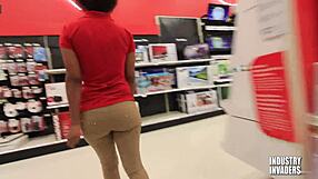 STOCKROOM surprise DEEPTHROAT blowjob from curvy slut shocks everyone