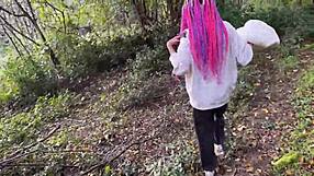 rough forest spanking has teen squirting with cum in mouth