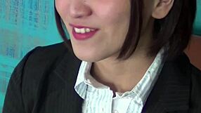 japanese apparel clerk teases muscular pussy lips with blowjob fantasy