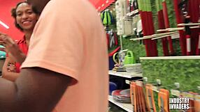 STOCKROOM surprise DEEPTHROAT blowjob from curvy slut shocks everyone
