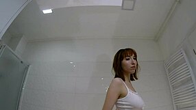 redhead college girl in short miniskirt no panties no bra flashes pussy ass bathroom
