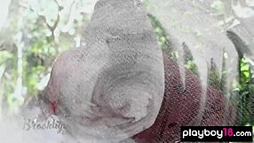 hot ebony brookliyn wren strips outdoor revealing huge natural tits and shaved pussy