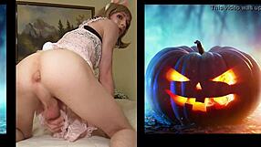 exploding with joy over big dick tranny halloween cumshot