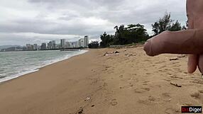 Babe can I cum on your small natural tits during public beach flashing handjob?