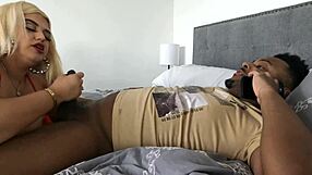 big booty blonde chanel barbie deepthroats then bareback rides interracial monster cock