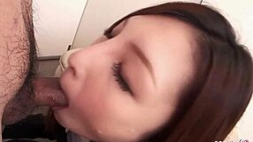 Japanese 18+ secretary sucks swallows old boss cock in uncensored office JAV